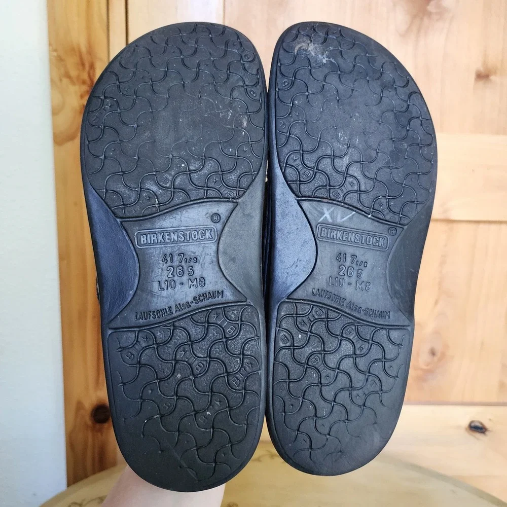 Birkenstock Madeira Sz M 8 W 10 Black Leather Fisherman Clogs Sandals Comfort